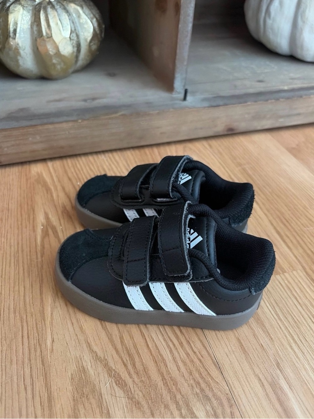 adidas Kids Black & White Velcro Casual Sneakers